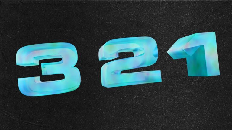 The numbers 3, 2, and 1 in iridescent blue