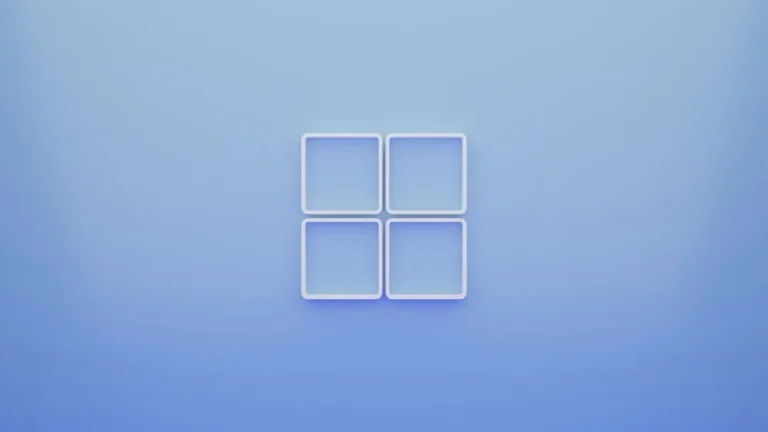 Four white square frames arranged in a grid on a soft blue background
