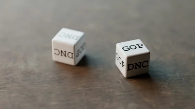 Two dice with gop and dnc symbols